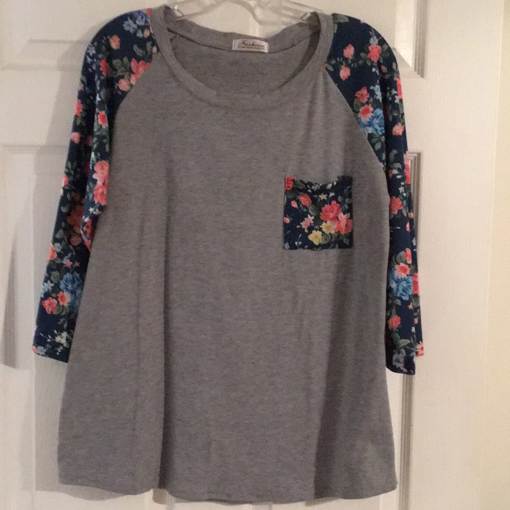 Boutique floral sleeved baseball tee